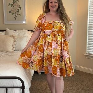 Ritera Orange, Pink, and Yellow Floral Mini Dress 2XL